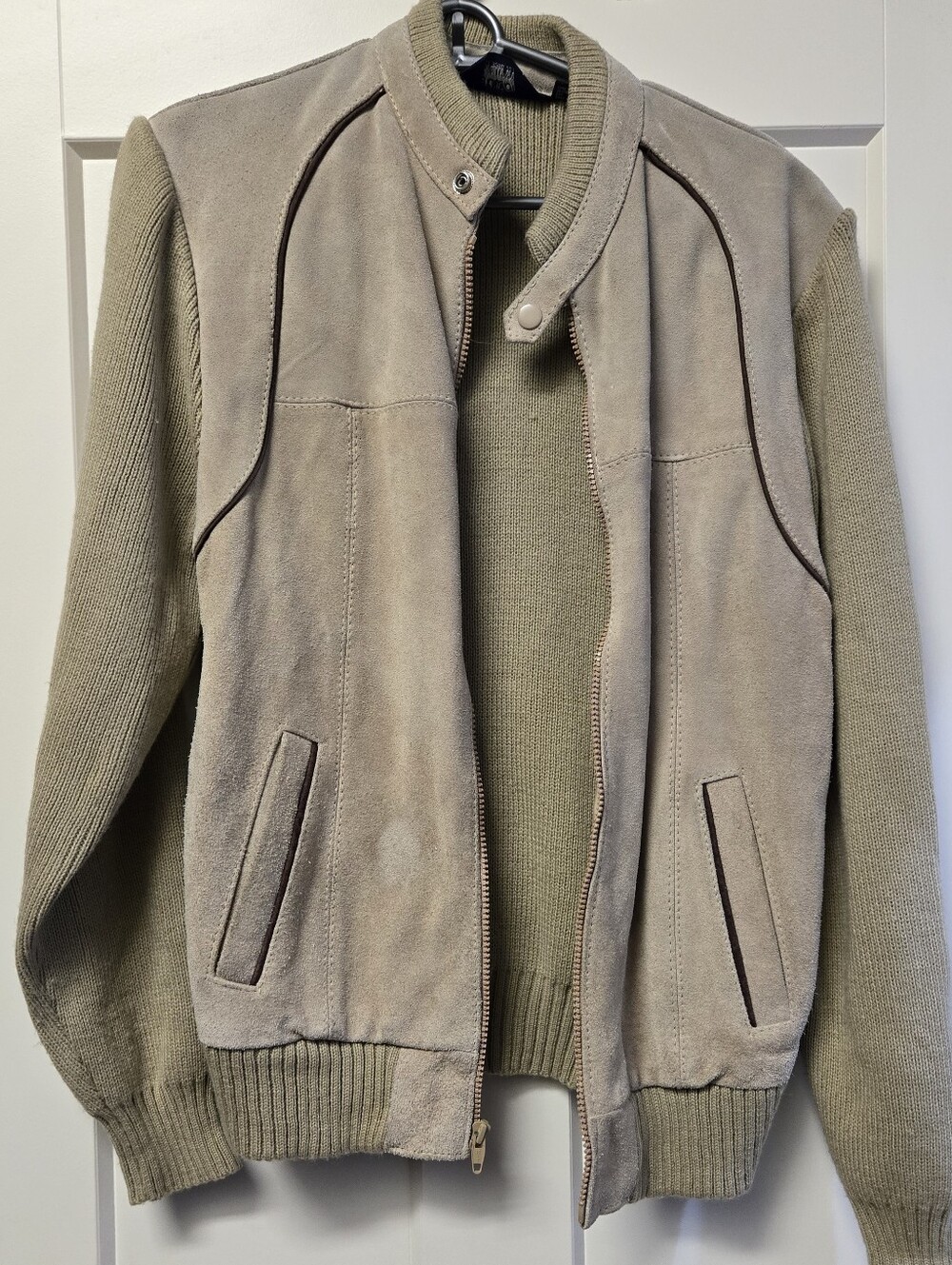 VTG 80s Network Knit Suede Panel Bomber Jacket M